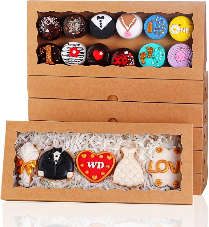 15PCS 12x5x1.5Inch White Bakery Boxes with Window Cookies Boxes Chocolate Truffle Boxes Macaron Boxes Cakesickle Boxes Browines Treat Boxes for Christmas Valentine's Easter Mother's Day