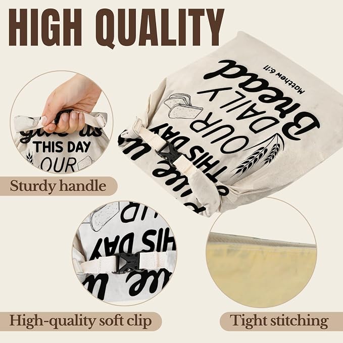InnoBeta Beeswax Bread Bags for Sourdough & Homemade Bread, 2 Pack Reusable Cotton, 17"x13", Daily Bread Verse