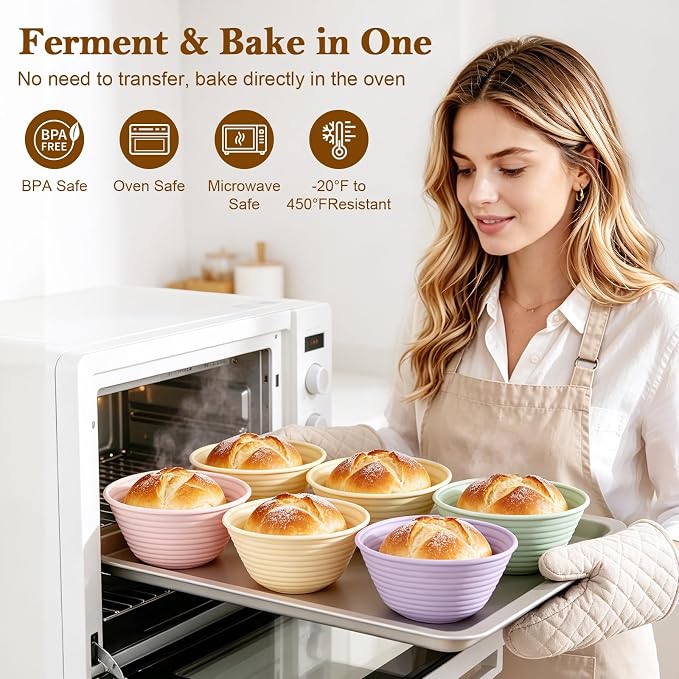 4 Pack Silicone Banneton Bread Proofing Baskets, 5" Collapsible Non-Stick Sourdough Proofing Bowls for Bread Baking, Round Dough Rising Baskets
