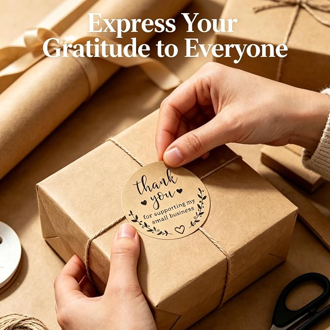 2'' Thank You for Supporting My Small Business Stickers, Kraft Labels Custom Sticker for Bakeries, Crafters & Small Business Owners, 500 Labels Per Roll