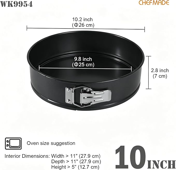 CHEFMADE Springform Pan, 10 Inch Round Cake Pan with Removable Bottom，Chiffon Bakeware for Oven and Instant Pot (Black)