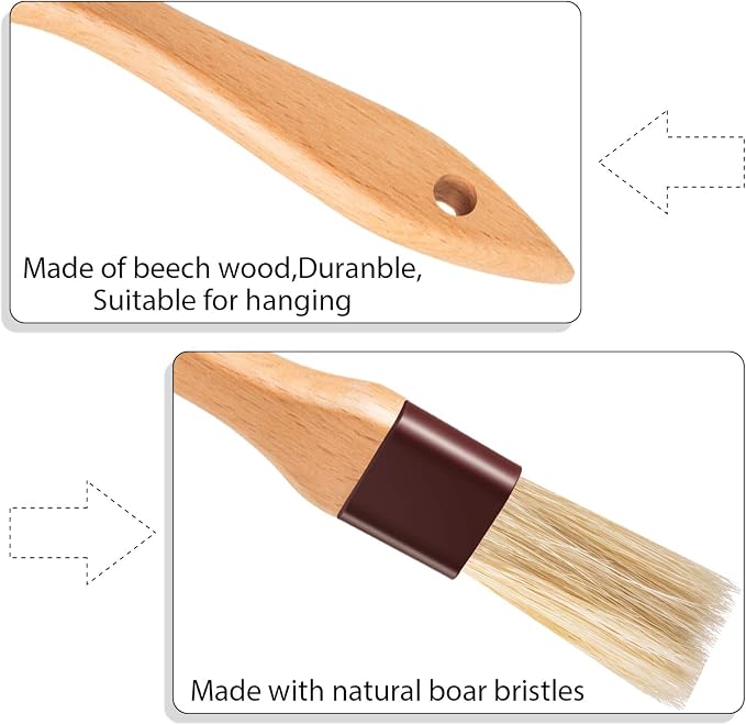 Boao 4 Pcs Pastry Brush, Natural Bristle Basting Brush for Cooking and Baking, BBQ Brushes for Butter, Baster, Oil, Egg, Sauce, Turkey, Grilling, Marinade and Kitchen Food(1, 2, 3 Inch)