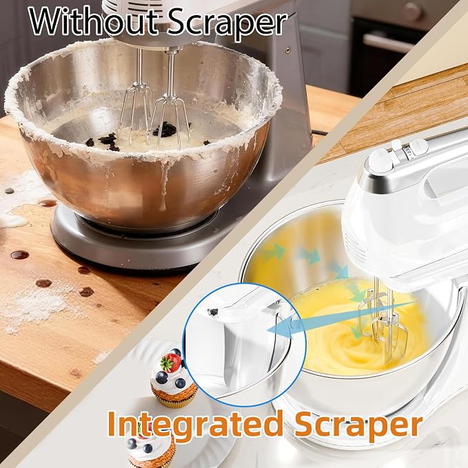 4.8QT 2-in-1 Stand Mixer, Electric Kitchen Mixer with Auto-Rotating Bowl & Tilt-Head, 5-Speed 250W Turbo Baking Machine for Beginners with Beater & Dough Hook for Cookie, Bread, Cake (White)