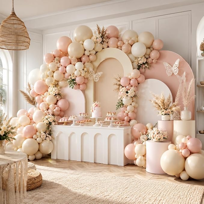 Dusty Pink Balloon Arch Kit, 122Pcs Dusty Pink Ivory Sand White Matte Balloons for Girls Boho Birthday Bridal Wedding Engagement Neutral Baby Shower Anniversary Party Decorations