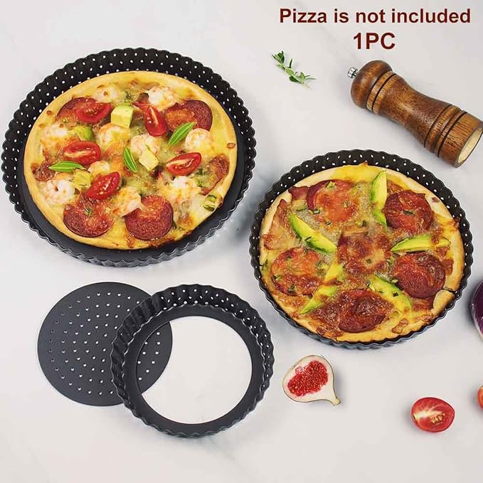 Ragyzity 8 inch Quiche Pan, Tart Pan, Thick Carbon Steel Round Fluted Tart Tin Flan Dish Removable Loose Bottom, Fruit Cake Mould Pie Tray Bakeware for Pizza, Pie, Flans