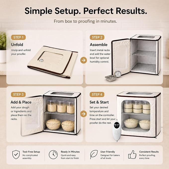 CasaChic 2-Story Bread Proofing Box – Large Capacity Dough Proofer for Sourdough, 70-158°F Temperature Control with 48H Timer - Foldable Bread Warmer with 2 Racks and Humidity Control