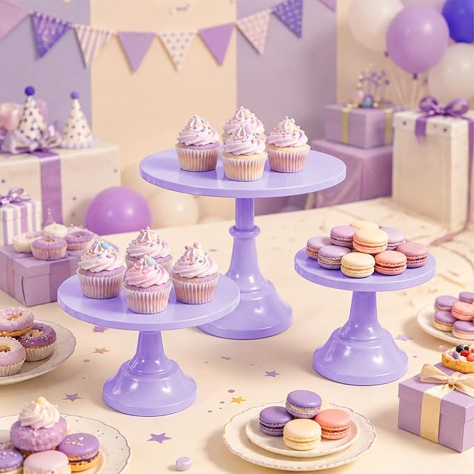 3 Pcs Cake Stand Set Metal Round Cake Holder Cupcake Stands 8/10/12 inch Purple Dessert Display Stands Dessert Table Decorations for Birthday Parties, Baby Shower,Wedding Banquets and Anniversary