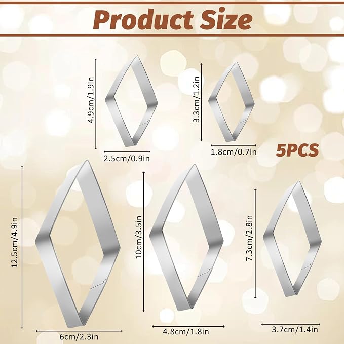5 Pcs Diamond Cookie Cutter Stainless Steel Geometric Cookie Cutters Silver Rhombus Cutter Set Assorted Sizes (5 Inch, 4 Inch, 3 Inch, 2 Inch, 1 Inch)