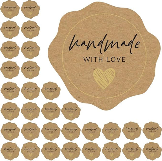300 Made with Love Stickers1.75 with Gold Foil - for Small Business Owners, Handmade Goods, Bakery, Cookies, Cake Boxes, Bread, Chocolate Boxes, and Other Home Goods