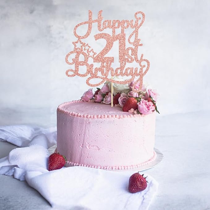 1 Pack Happy 21st Birthday Cake Topper - Rose Gold Glitter '21 & Fabulous' - Cheers to 21 Years Old Cake Pick for Celebrating Anniversary Party Decorations Supplies