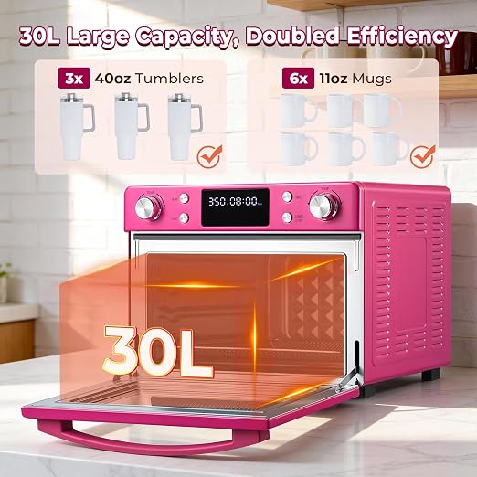 30L/32Qt Sublimation Oven - for 40oz Tumblers | 1700W 450℉ 360° Turbo Convection, Digital Control, Bulk Printing for 11oz Ceramic Mugs with Accessories