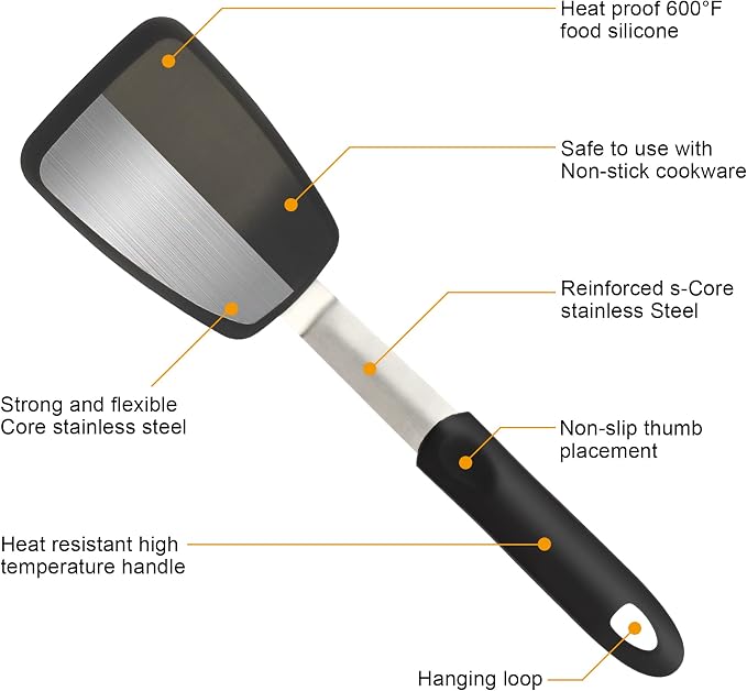 Small Silicone Spatula Turner,BPA-Free Non Scratch Cookware Safe Cooking | Mepple 600°F Heat Resistant Rubber Non-Stick Spatula for Eggs,Burgers,Crepes,Fish Flipping,Steak and More