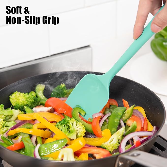 3-Piece Silicone Spatula Scrapers: Doosu 600°F Heat Resistant Food Grade Kitchen BPA Free Rubber Baking Cooking Tool Nonstick Utensil Set for Mixing, Scraping, Folding, Stirring, Serving (Multi-3)