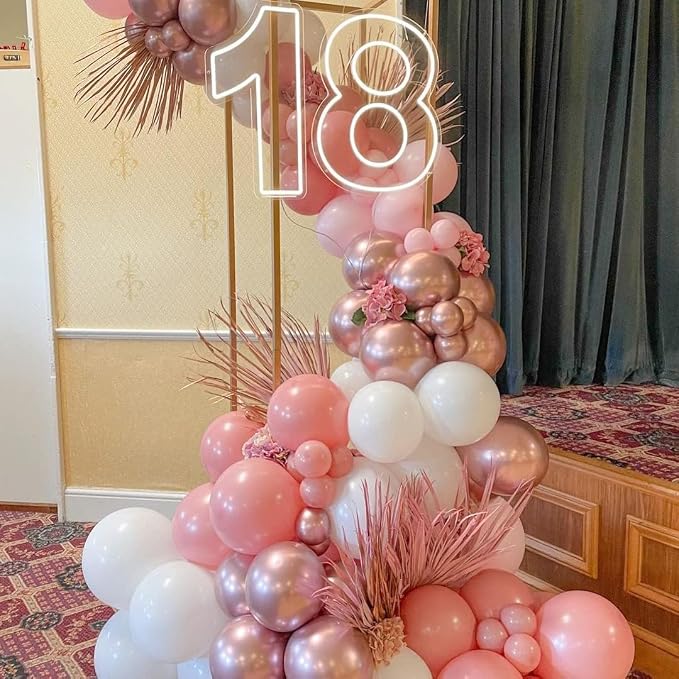 Pink Balloon Arch Kit, 140Pcs Pastel Light Metallic Pink and White Balloons with Pink Confetti Balloon Garland Kit for Birthday, Galentine's Day, Valentine's Day, Anniversary Party Decoration