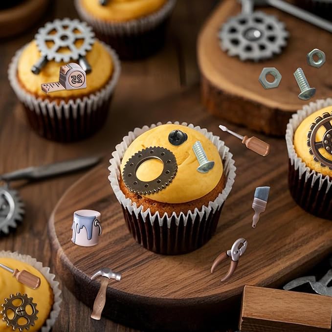 Hand Tools Silicone Mold 4 Pcs, Construction Tools Fondant Molds Gears Screw Nut Candy Molds for Chocolate Cake Decoration Cupcake Topper Cake Polymer Clay Crafts Epoxy Resin
