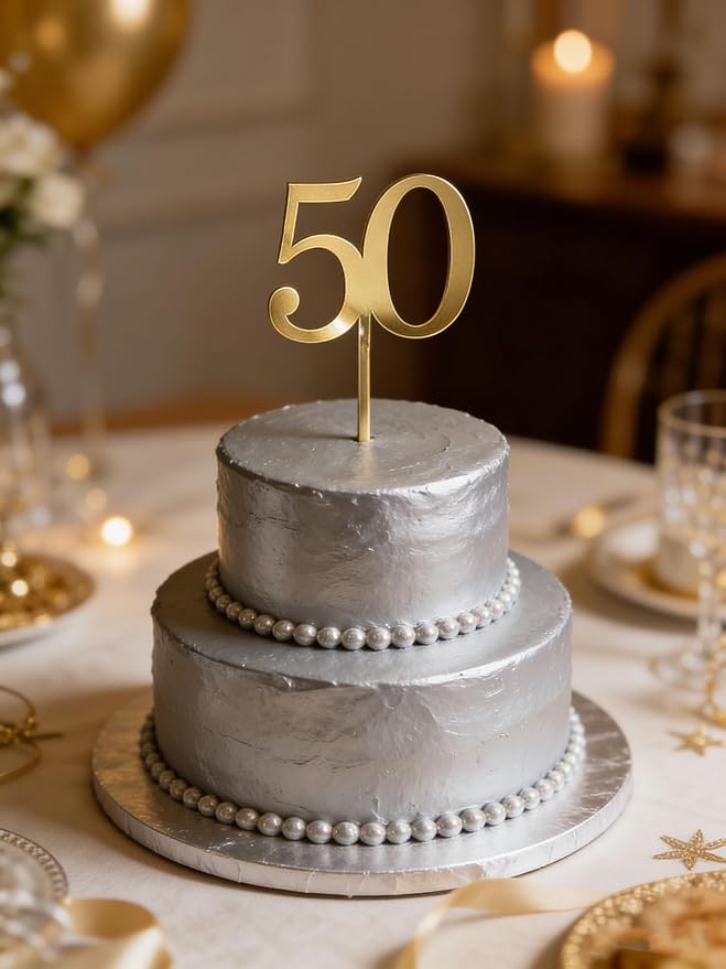 50th Birthday Cake Topper,Gold Mirror Acrylic Cheers to 50/Fifty Years Old,Number 50 Themed Party for Vow Renewal Wedding Anniversary Birthday Celebration Accessory Party Supplies Perfect Ideas