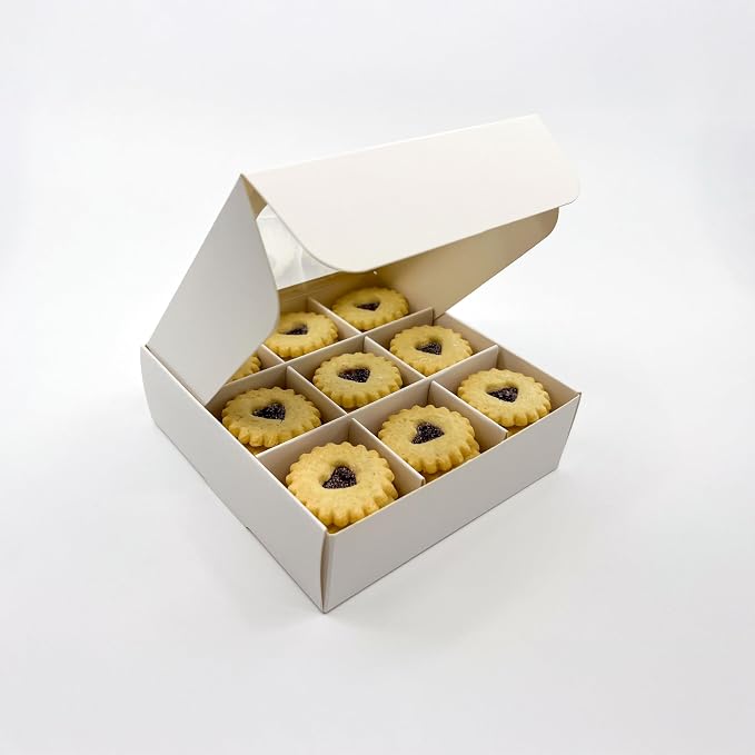 Treat Boxes - 20 ct 5 x 5 x 1.57 in Bakery Boxes with Windows and Dividers for Candy, Cookies, Cupcakes, or Bakery Desserts - Chocolate, Treats, and Baked Goods Packaging for Gifting