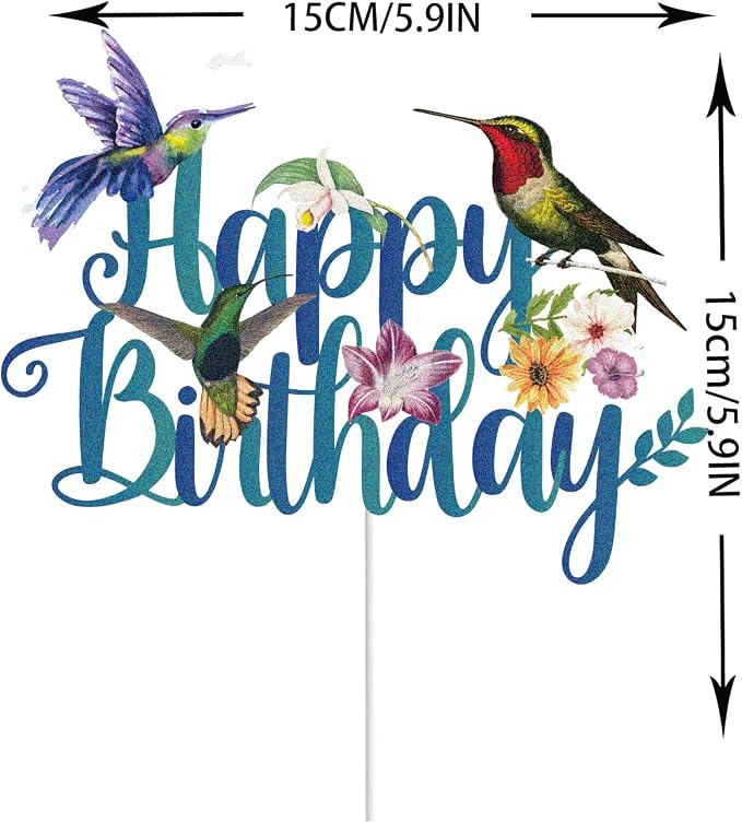 Hummingbird Happy Birthday Cake Topper t Mother's Day Spring Flying Nature Lady Party Supplies For Women Girl Mother Cake Decor