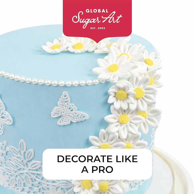 18 Count Edible Daisy Cake Decorations, Small Edible Flowers, White & Pink Sugar Flowers, Daisy Cupcake Toppers for Cakes & Cupcakes, Edible Cake Decorations, Global Sugar Art (1 Inch)