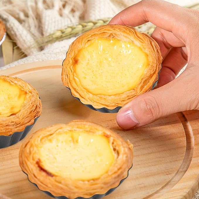 12 Packs Egg Tart Mold, 3" Mini Tart Pans Removable Bottom, Reusable Non-Stick Cupcake Cake Muffin Mold, Mini Pie Pans Set For Baking (Black)
