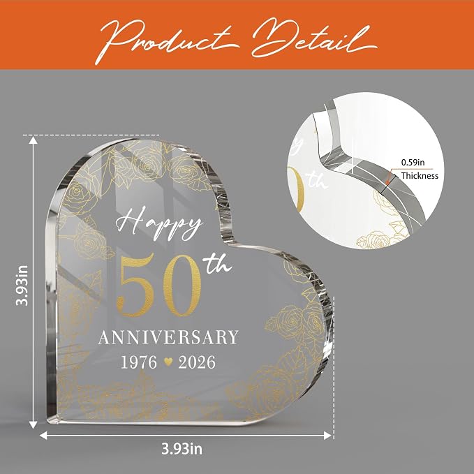 50th Wedding Anniversary Cake Topper Acrylic,50th Anniversary Decorations & Keepsake Gift for Couples (50th Anniversary-A)
