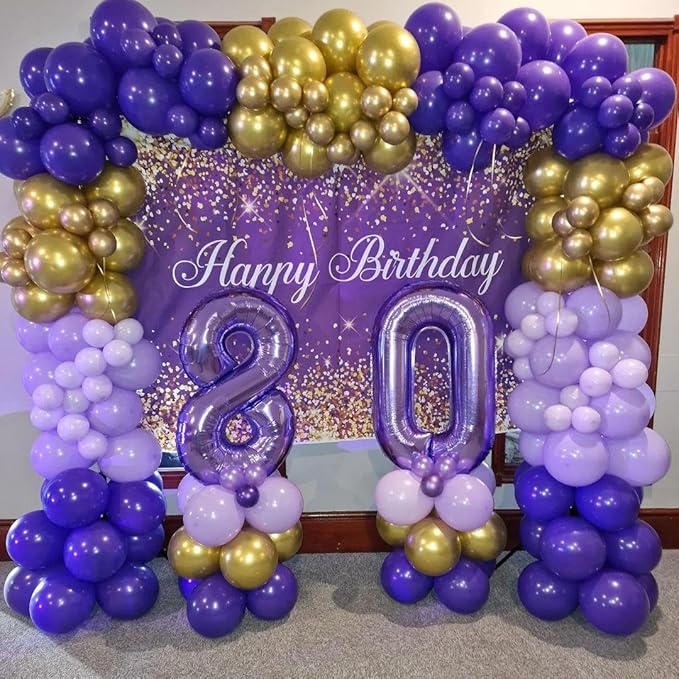 Purple and Gold Balloons Arch Kit, 140Pcs Dark Purple Metallic Gold Lavender Lilac Metallic Purple with Confetti Balloons for Baby Shower Girl Princess Party Women Birthday Wedding Decorations