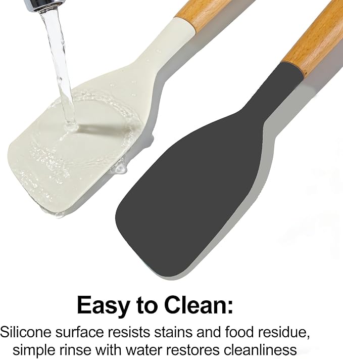 2PCS Heat Resistant Silicone Spatula Set, Silicone Spatula Wooden Handle, Rubber Spatula for Baking, Losing Weight Meal & Salad, Versatile Kitchen Tool, Mixing, Frosting, Heat Resistant 600°F