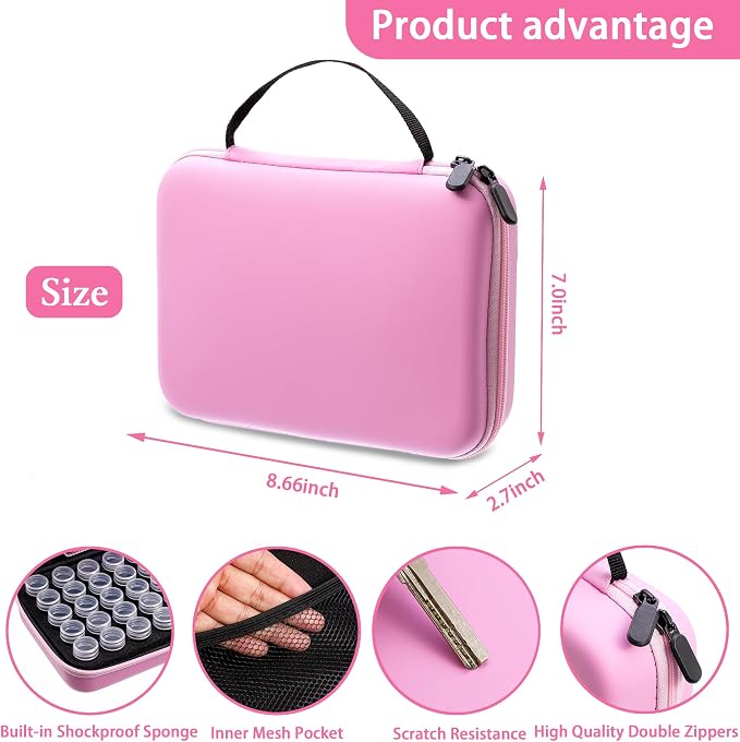 LYMUSUMI 30 Slots Diamond Art Storage Containers Portable Bead Storage Boxes for Diamond Painting Accessories and Tools Pinkfor Adults