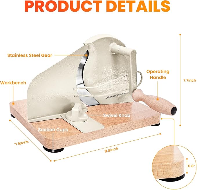 Stainless Steel Bread Slicer, Manual Sourdough Bread Cutter with Hand Crank and Adjustable Thickness, Bread Slicing Tool for Homemade Loaves, Toast, Bagels and Bakery Use