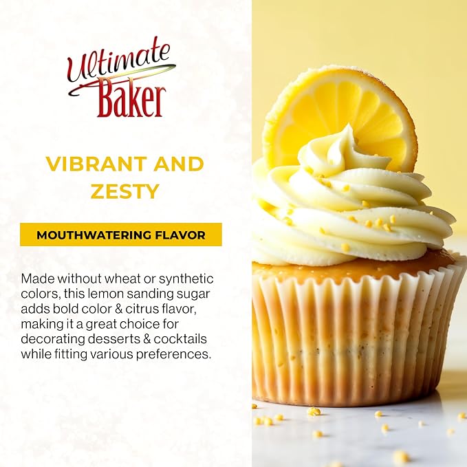 Ultimate Baker - Sanding Sugar, Lemon Flavor - Vibrant, Naturally Colored Baking & Decorating Sugar, Perfect for Sprinkling on Cakes, Desserts & Confections, Medium Crystal - 4oz