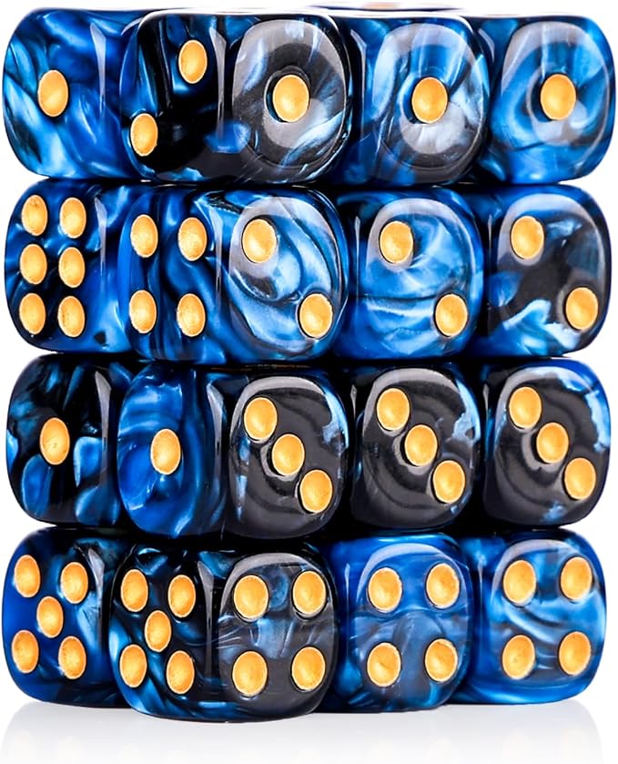 24 of Pack 16MM 6 Sided Dice Set,Two Colours D6 Game Dice Set, 6 Sided Standard Dices for Yahtzee, Bunco or Teaching Math,with Portable Dice Pouch(Blue and Black)