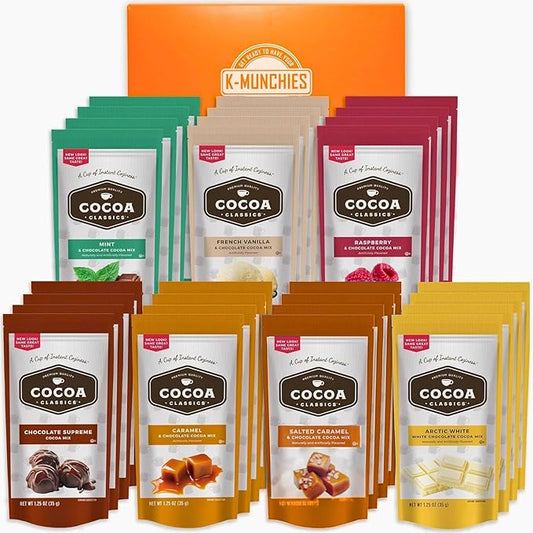 Cocoa Classics Hot Chocolate Mix - 28 (1.25 oz) Assorted Hot Cocoa Packets - 7 Classic Flavors - Rich Creamy Flavors - Gift Sets by K-Munchies