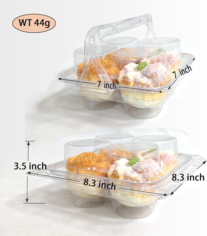 4-Cavity Clear Cupcake Containers,Cupcake Carton With Handle(60pc) | 4-Compartment Cupcake Containers With Handle, TClear Plastic Cupcake Cartons With Lid, Cake Rack For Cake Shops And Bakeries