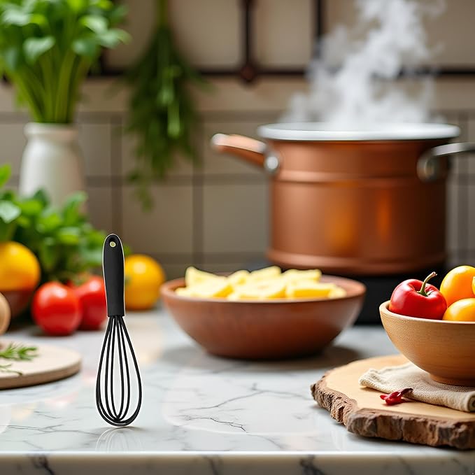 1Pc Black Mini Silicone Whisks,Non-Stick Whisks,Milk and Egg Beater Blender,Hand Egg Mixer,Kitchen for Cooking, Baking, Mixing,Stirring,Cooking Utensils,Kitchen Dining (6.7inch)