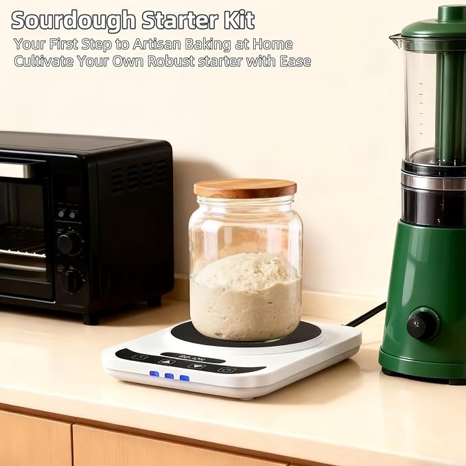 Sourdough Starter Warmer Mat, Precise 1°F Thermostat 70–100°F, 12H Timer Auto Shut-Off, Fermentation Heating Mat for Bread Proofing, Yogurt Making & Home Baking