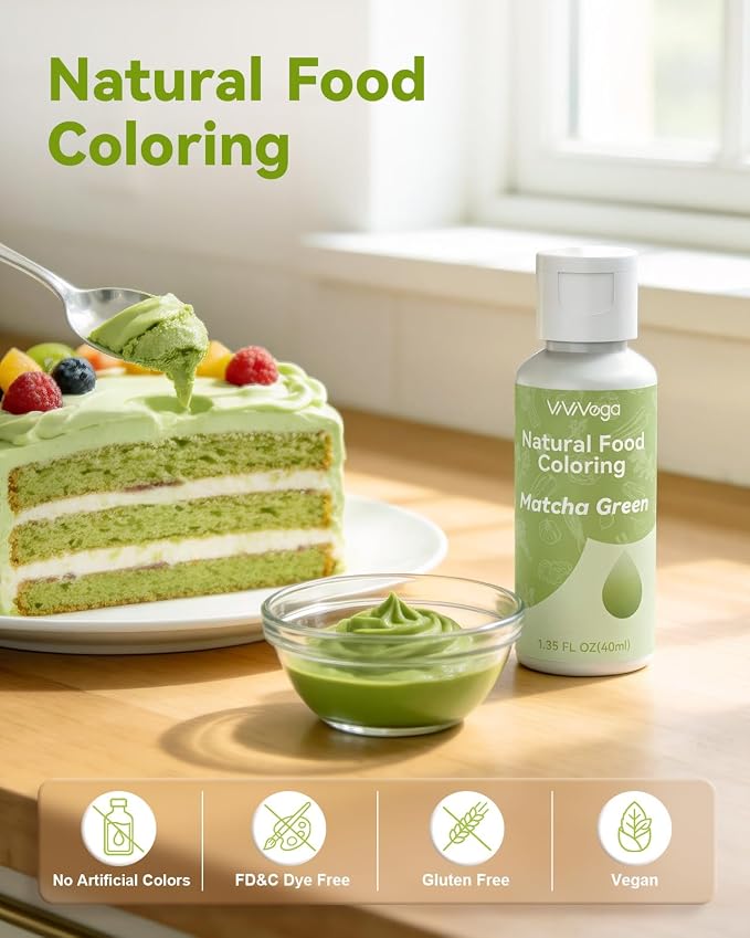 Dye-Free Food Coloring, Natural Food Coloring Gel No Artificial Dyes, Non-Toxic, Natural Food Dye for Icing, Frosting, Cake Decorating, 40 Milliliters - Matcha Green