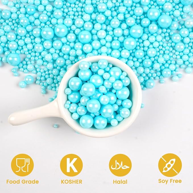 Edible Blue Pearl Sprinkles, Edible Sugar Sprinkles, Blue Pearls for Cake Decorating, Cupcake Toppers, Cake Decorations, Wedding Party Easter Supplies, 180g/6.35oz