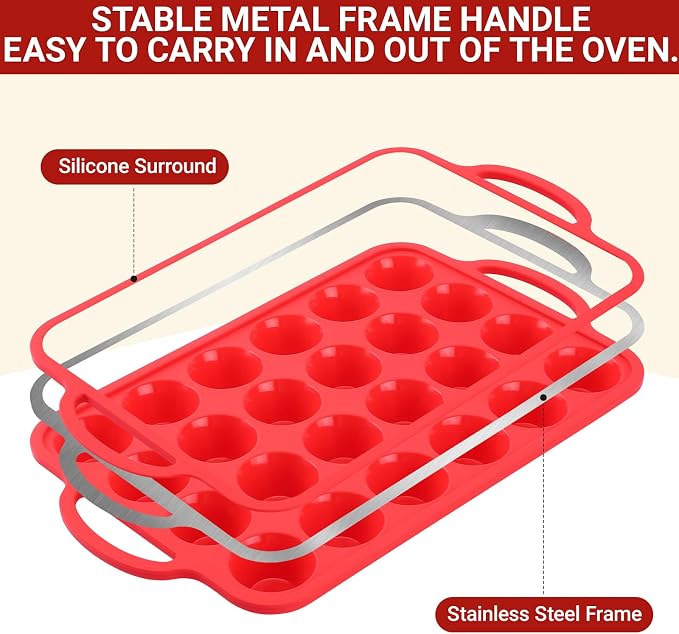 Silicone Mini Muffin Pans for Baking 24 Cup with Steel Frame Non-Stick,2Pack Small Cupcake Pan, BPA Free Food Grade, Easy Release,Dishwasher Oven Freezer Microwave Safe for Muffin Tin Cake Pop Molds