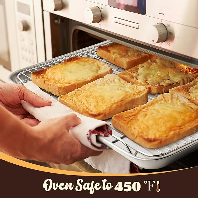 Large Baking Sheet with Rack Set, E-far 20”x14” Stainless Steel Cookie Sheet Pan for Oven Cooking Roasting, Rimmed Metal Tray with Wire Cooling Rack for Bacon Meat Steak - Dishwasher Safe
