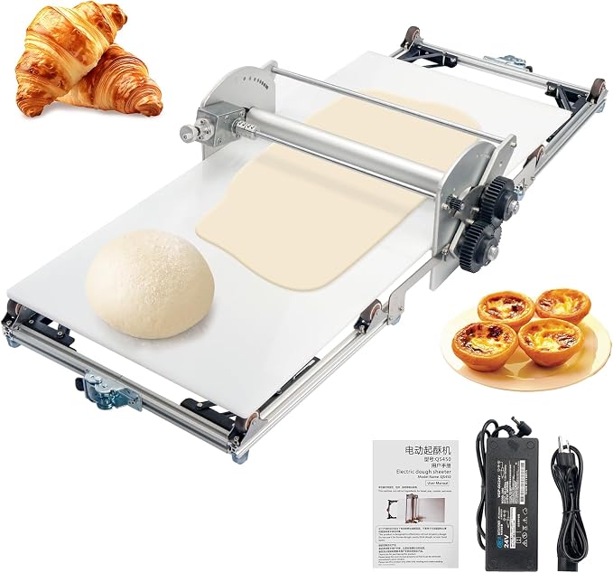 Electric Folding Dough Sheeter Machine, 10 Adjustable Thickness 2-30mm, Stainless Steel Dough Roller for Home Pastry Making& Commercial Bakeries