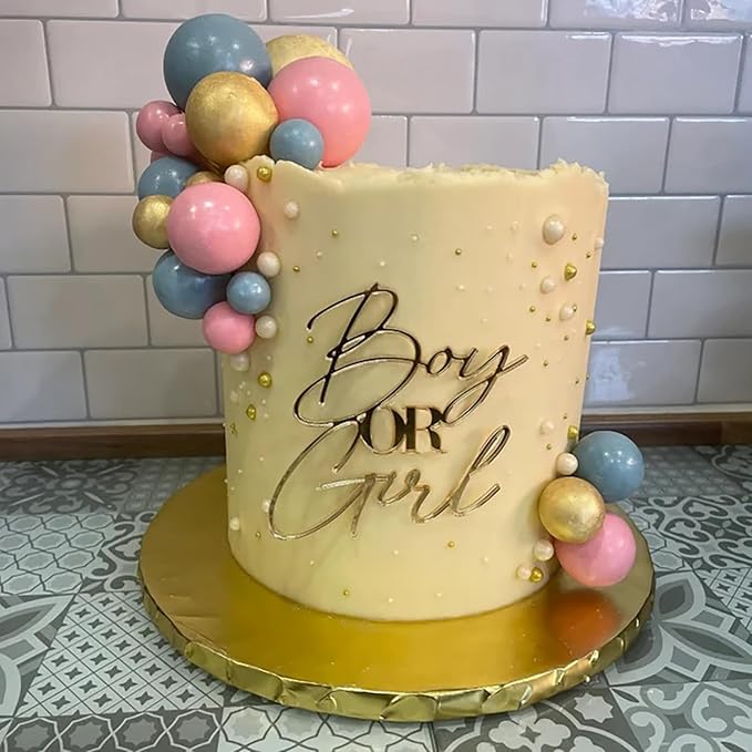 Gold Acrylic Boy or Girl Cake Topper,Boy or Girl Happy Birthday Cake Topper for Boys and Girls Gender Reveal Baby Shower Birthday Party Supplies