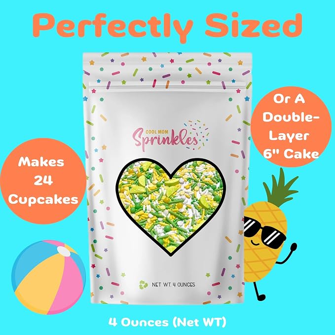 COOL MOM SPRINKLES Lemon Lime Sprinkles (4 oz.) – Fiesta Themed Sprinkles for Decorating Margarita Cakes, Cupcakes, Cookies & Desserts – Mixed in the USA/Gluten-Free