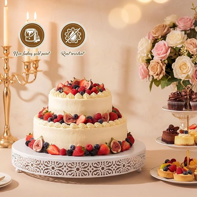 Wenqik 20 Inch Cake Stand Round Metal Cupcake Dessert Wedding Cake Stand Cookies Display Holder Fruit Food Serving Tray for Table Wedding Birthday Anniversary Party Decor (White)