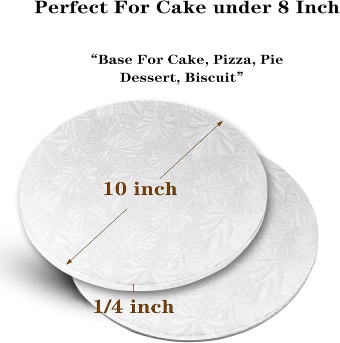 10 Inch Round Cake Boards, 10PACK White Cake Drums, Sturdy Cake Cardboard Bases para Pasteles for Pastry Baking, Wedding,Party, Fathers Day Pizza Desserts 1/4 Inch Thick