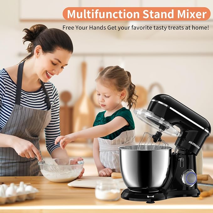 SAMSAIMO 3-IN-1 Electric Stand Mixer, 10-Speed With Pulse Button, Attachments include 6.5QT Bowl, Dough Hook, Beater, Whisk for Most Home Cooks (Onyx Black)
