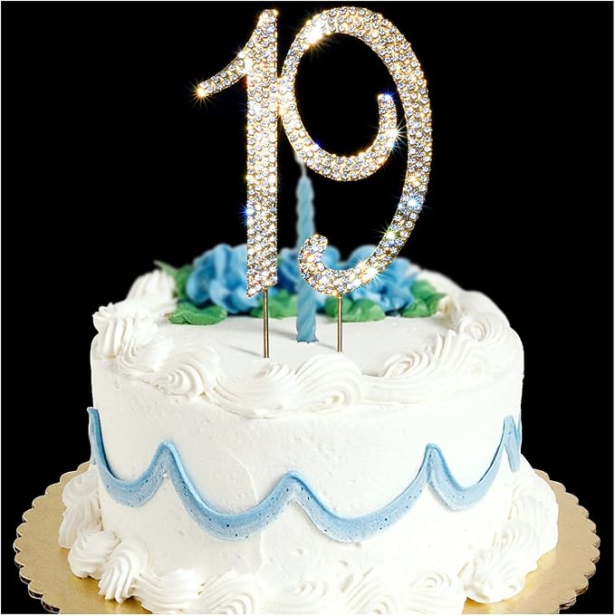 19 cake topper Premium Bling Rhinestone Diamond Gems for Birthday or Anniversary Party Decoration Ideas