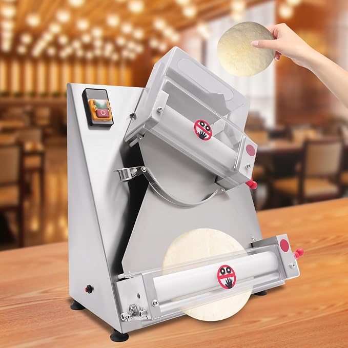 4-16" Pizza Dough Roller Sheeter, 370W 110V Electric Stainless Steel Dough Press Machine, Commercial Sheeter Has an 8.5-inch Top Roller and a 13.6-inch Bottom Roller for Restaurant Bakery Home Use