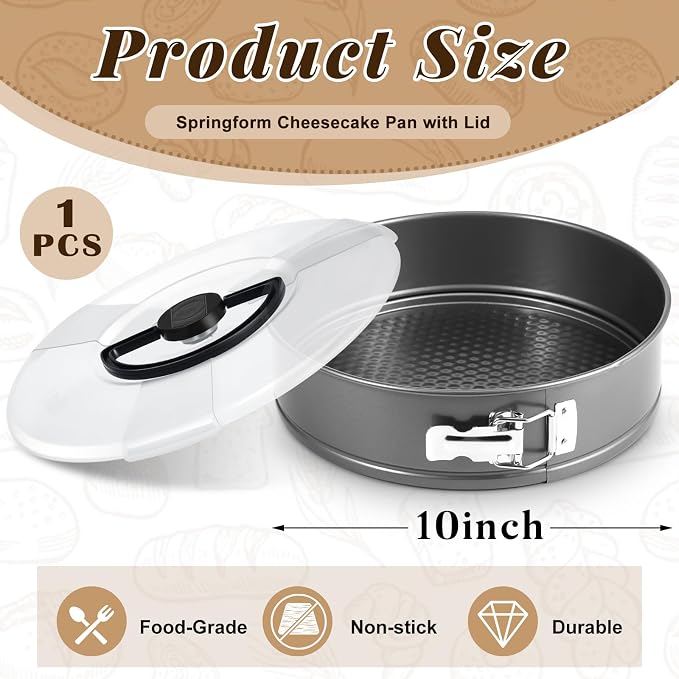 Teenyyou 1 Pcs 10 in Springform Cheesecake Pan with Lid and Removed Bottom Gray Non Stick Round Cake Pan Travel Friendly Carbon Steel Bakeware for Pie Cake Pizza