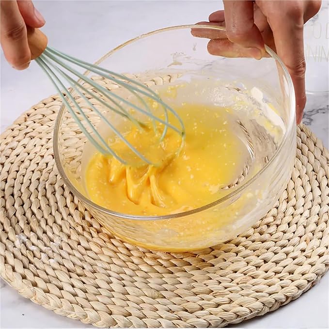 Silicone Egg Beater Manual Coil Whisk with Wooden Handle Cream Mixer Kitchen Baking Tool(Black)
