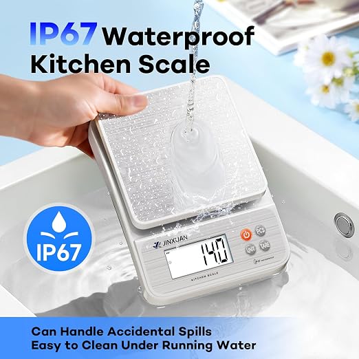 Large Kitchen Scale 5kg/11lbx0.1g Waterproof Digital Food Scale for Kitchen Rechargeable Food Weighing Scale Grams and Ounces with LCD Display USB Cord for Baking Cooking Weight Loss Meal Prep